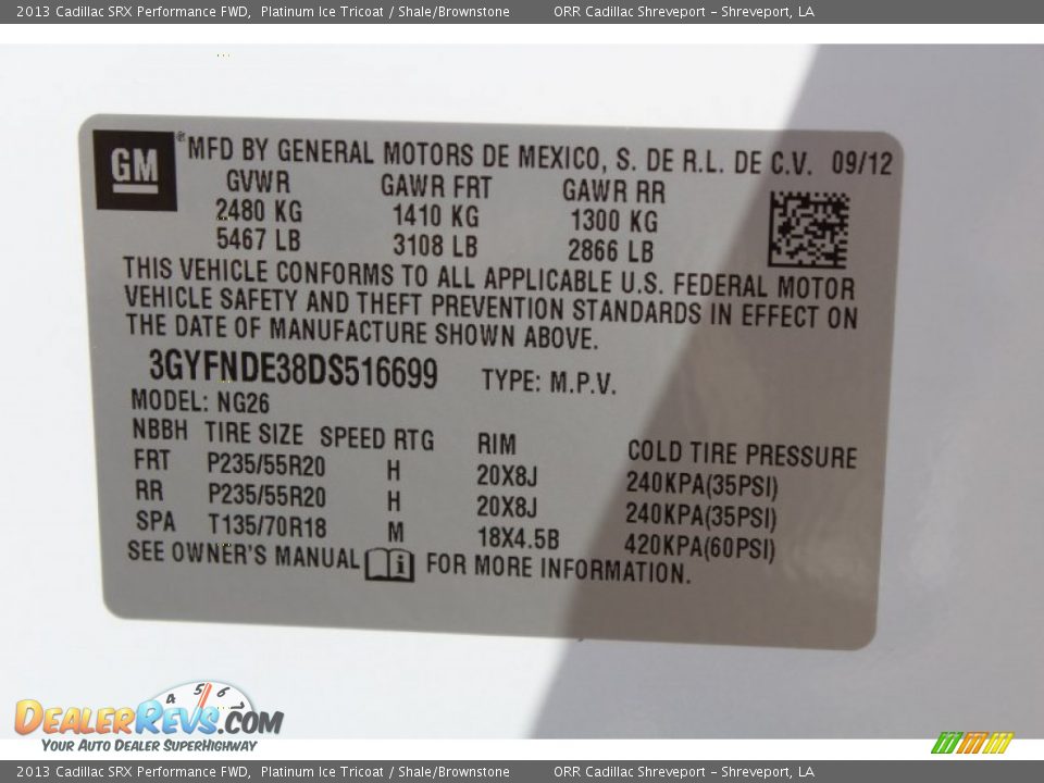 2013 Cadillac SRX Performance FWD Platinum Ice Tricoat / Shale/Brownstone Photo #34