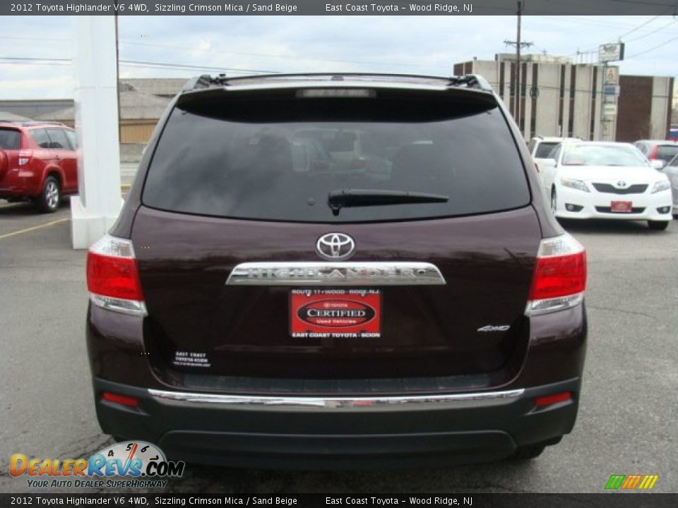 2012 Toyota Highlander V6 4WD Sizzling Crimson Mica / Sand Beige Photo #5