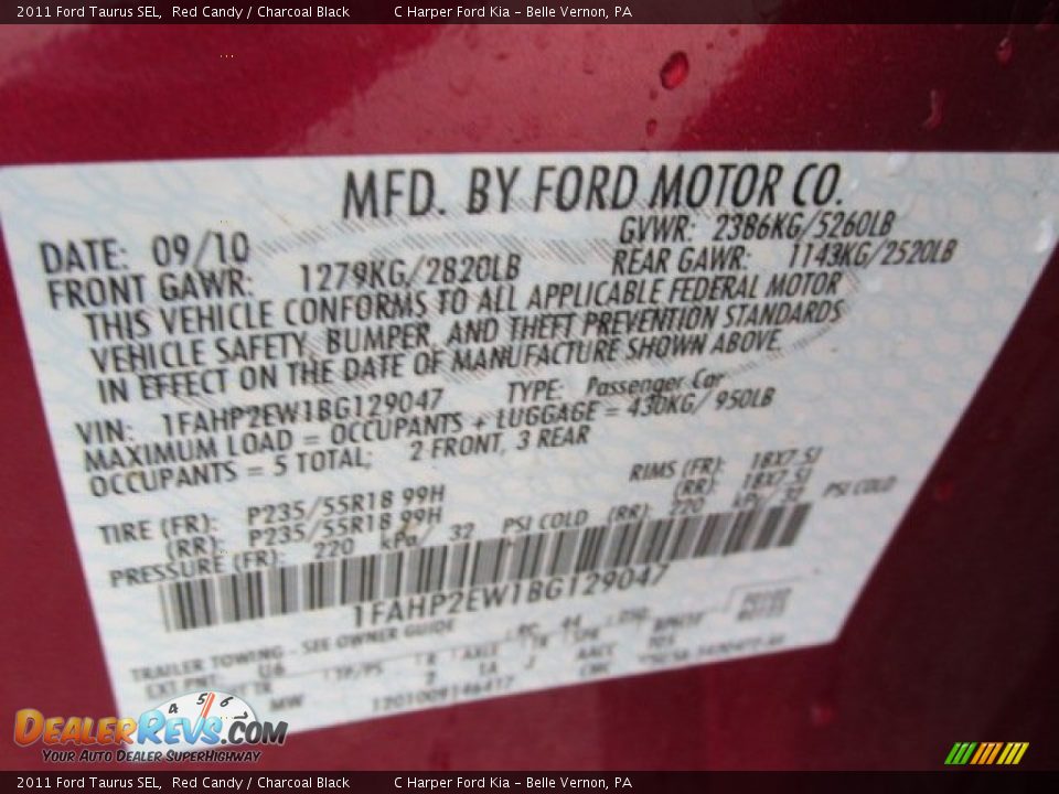 2011 Ford Taurus SEL Red Candy / Charcoal Black Photo #24