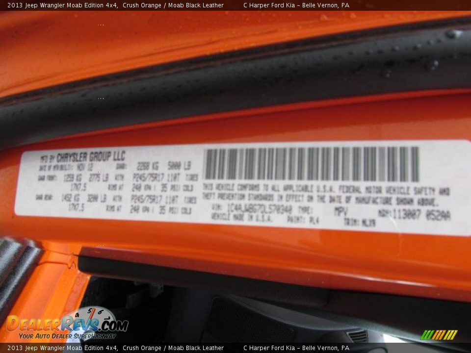 2013 Jeep Wrangler Moab Edition 4x4 Crush Orange / Moab Black Leather Photo #23