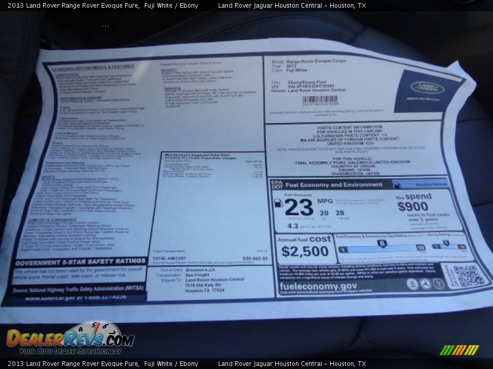 2013 Land Rover Range Rover Evoque Pure Window Sticker Photo #12