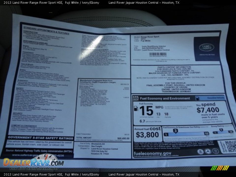 2013 Land Rover Range Rover Sport HSE Window Sticker Photo #18