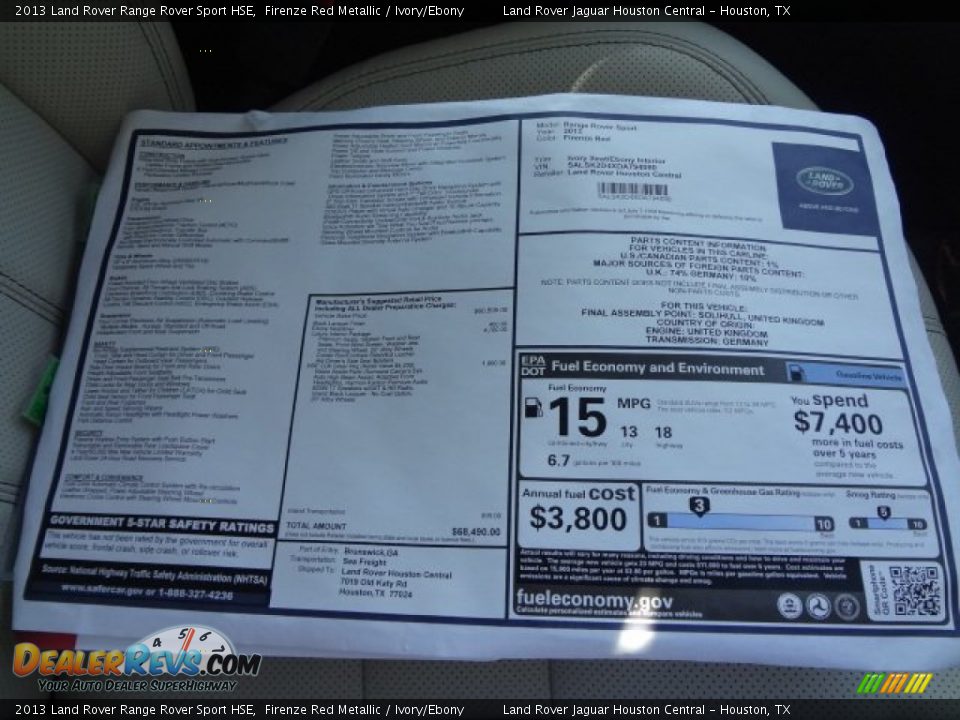 2013 Land Rover Range Rover Sport HSE Window Sticker Photo #21