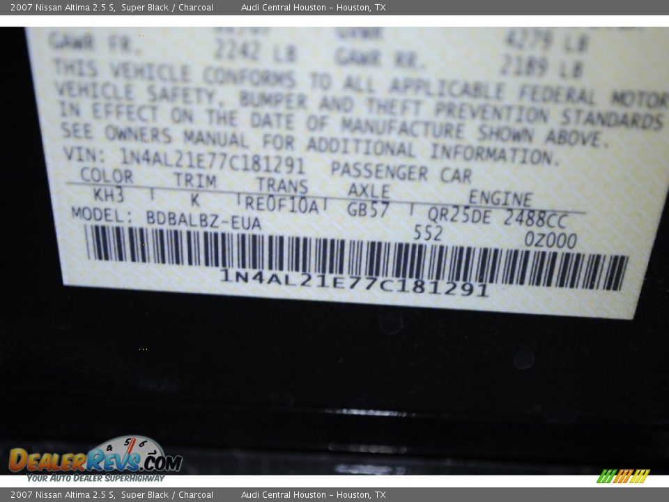 2007 Nissan Altima 2.5 S Super Black / Charcoal Photo #26