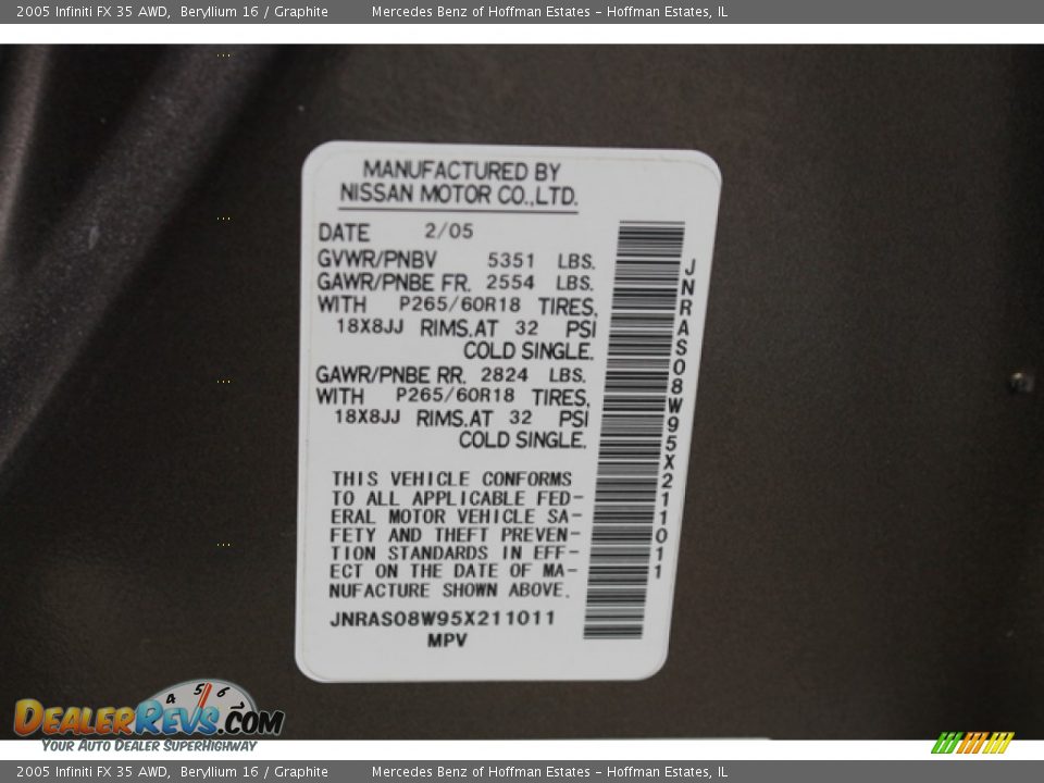 2005 Infiniti FX 35 AWD Beryllium 16 / Graphite Photo #32