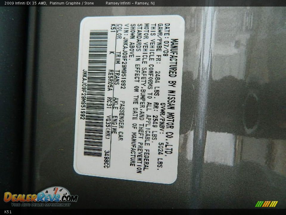 Infiniti Color Code K51 Platinum Graphite