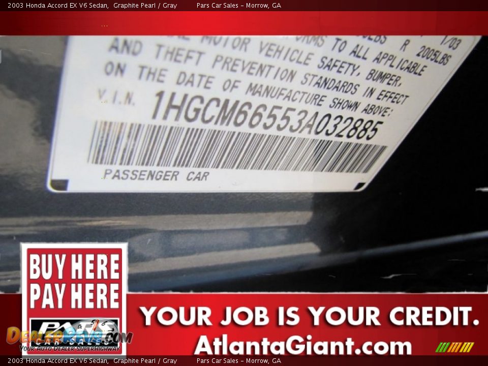 2003 Honda Accord EX V6 Sedan Graphite Pearl / Gray Photo #14