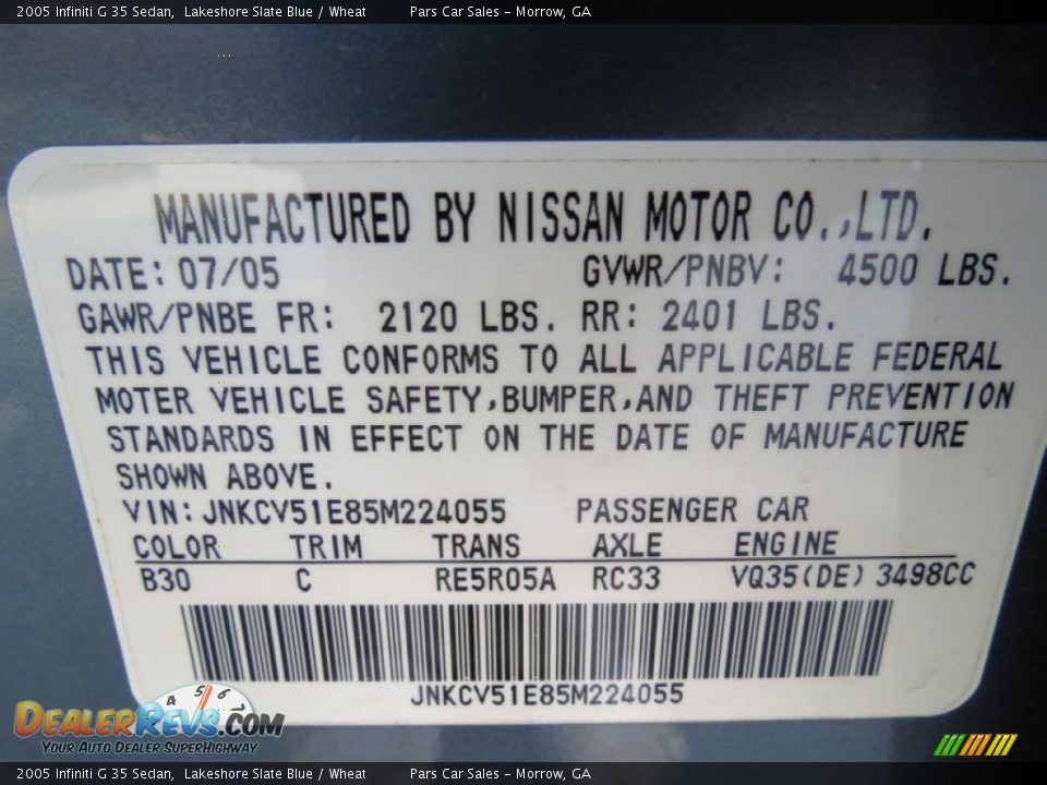 2005 Infiniti G 35 Sedan Lakeshore Slate Blue / Wheat Photo #15