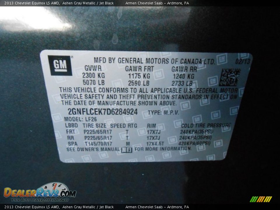 2013 Chevrolet Equinox LS AWD Ashen Gray Metallic / Jet Black Photo #15