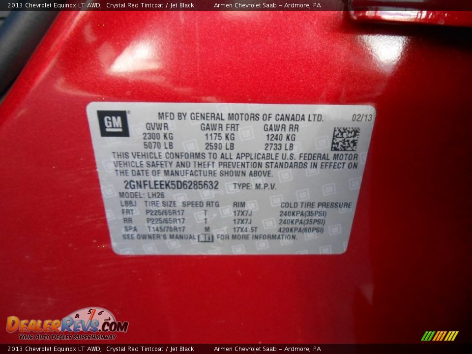 2013 Chevrolet Equinox LT AWD Crystal Red Tintcoat / Jet Black Photo #15