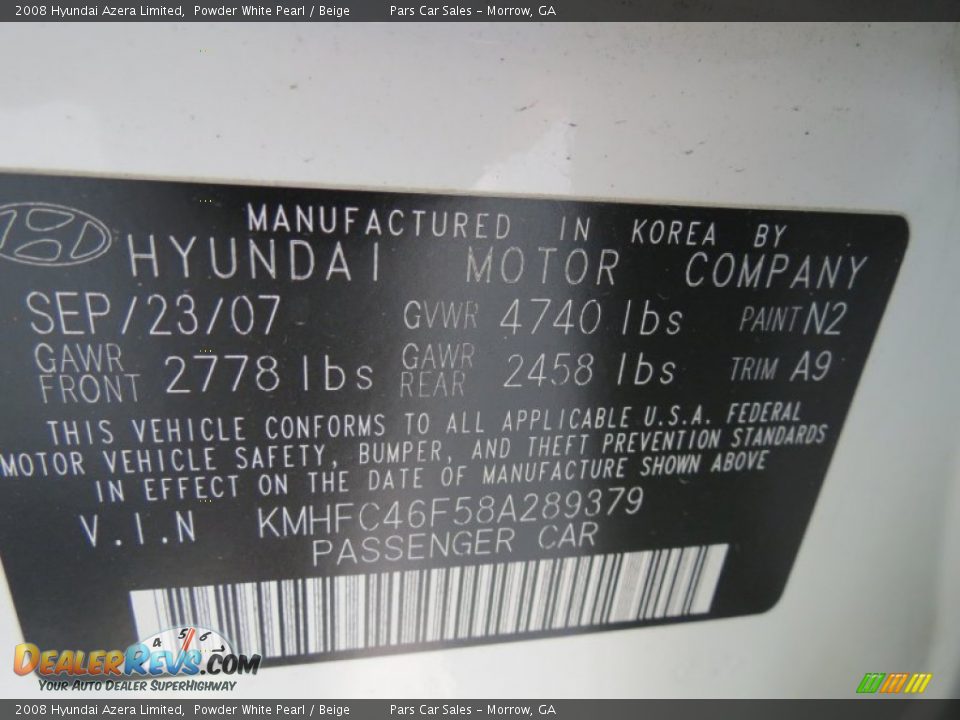2008 Hyundai Azera Limited Powder White Pearl / Beige Photo #15