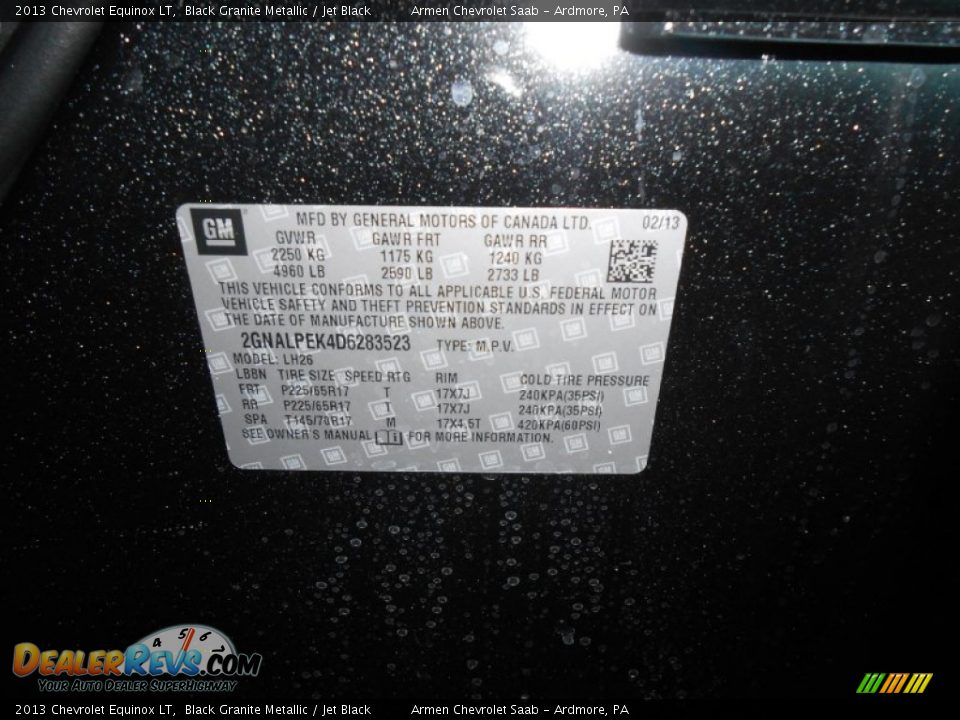 2013 Chevrolet Equinox LT Black Granite Metallic / Jet Black Photo #15