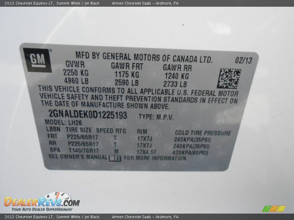 2013 Chevrolet Equinox LT Summit White / Jet Black Photo #15