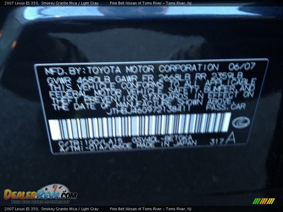 2007 Lexus ES 350 Smokey Granite Mica / Light Gray Photo #12
