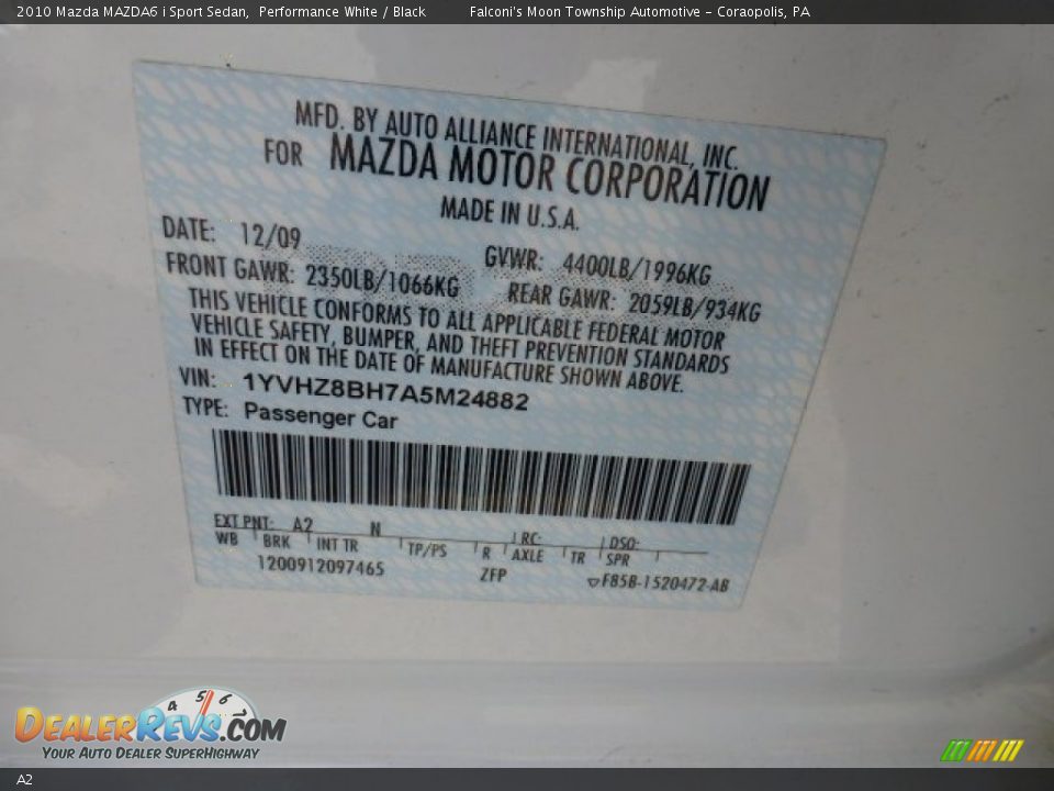 Mazda Color Code A2 Performance White