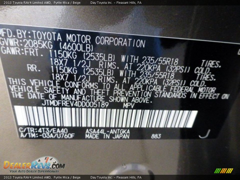 2013 Toyota RAV4 Limited AWD Pyrite Mica / Beige Photo #19