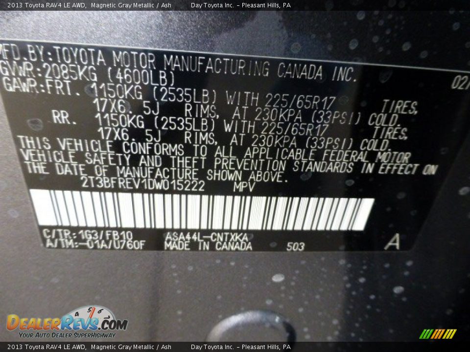 2013 Toyota RAV4 LE AWD Magnetic Gray Metallic / Ash Photo #19