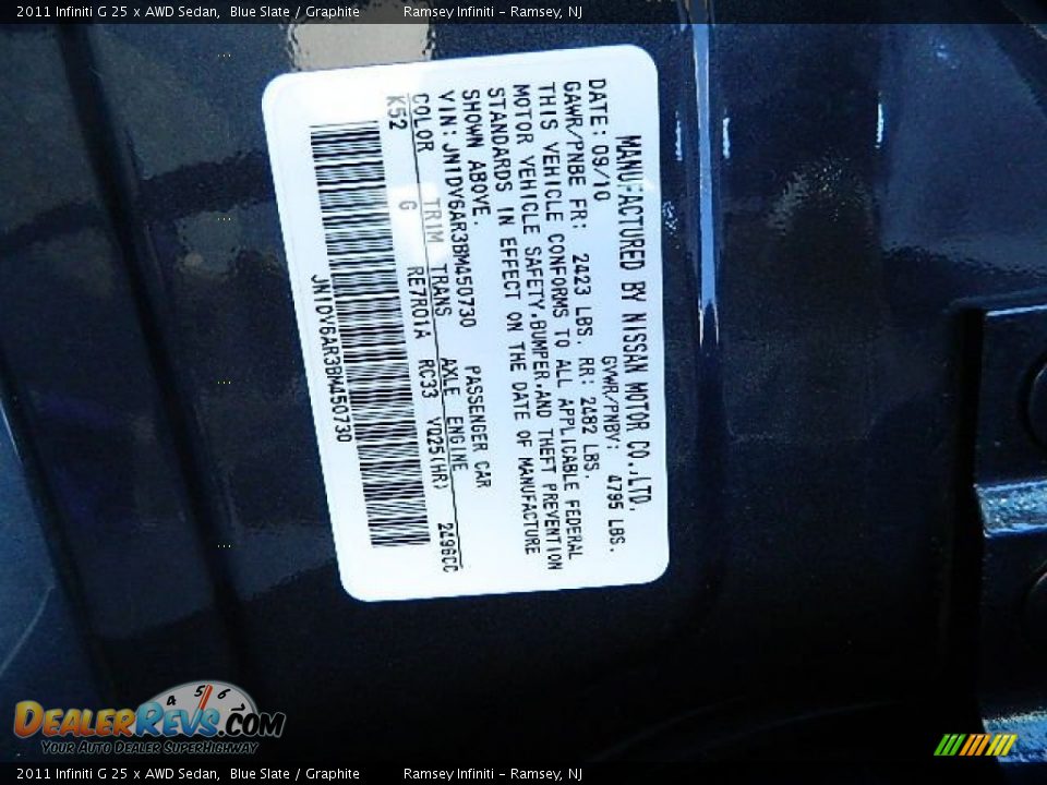 2011 Infiniti G 25 x AWD Sedan Blue Slate / Graphite Photo #22
