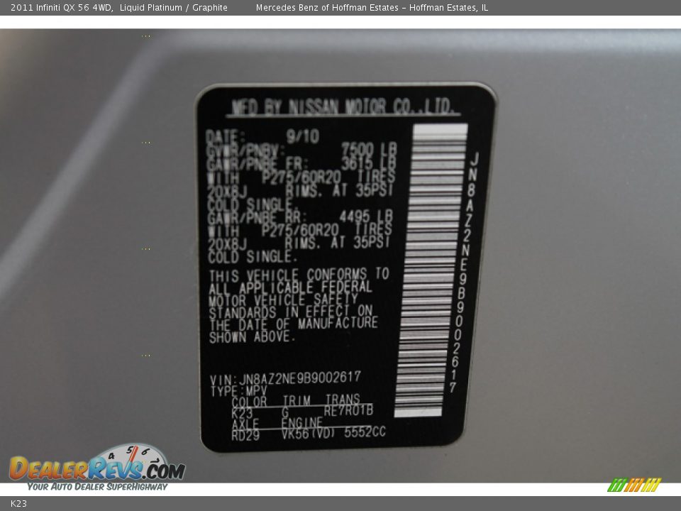 Infiniti Color Code K23 Liquid Platinum