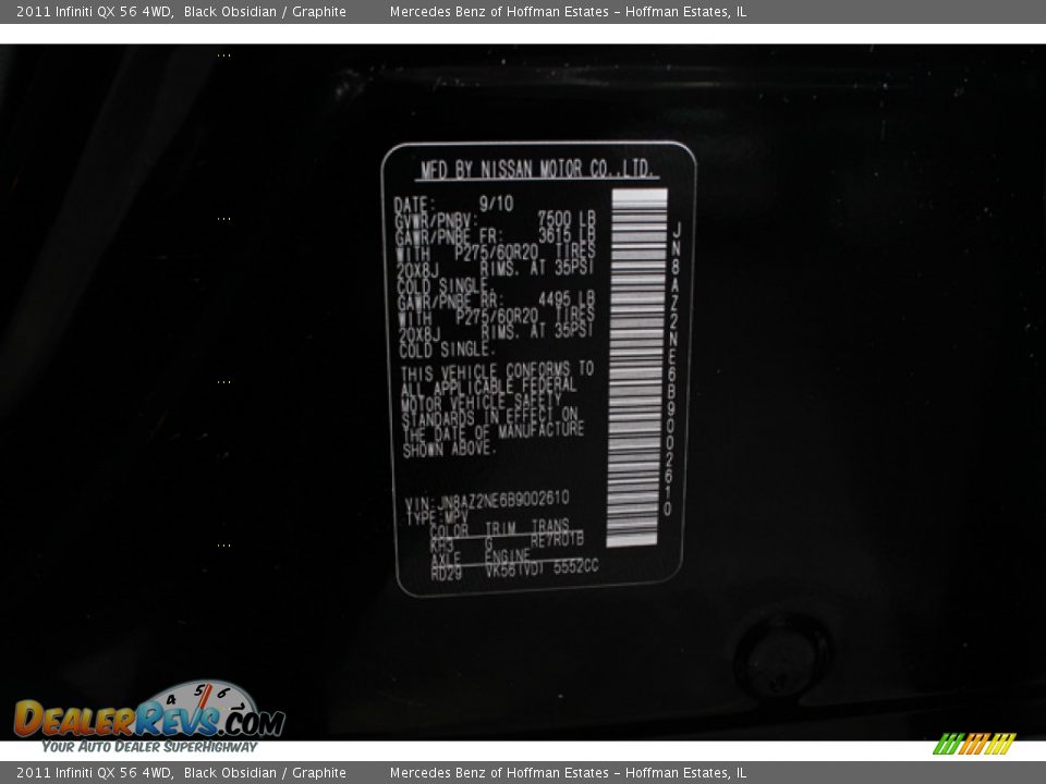 2011 Infiniti QX 56 4WD Black Obsidian / Graphite Photo #34