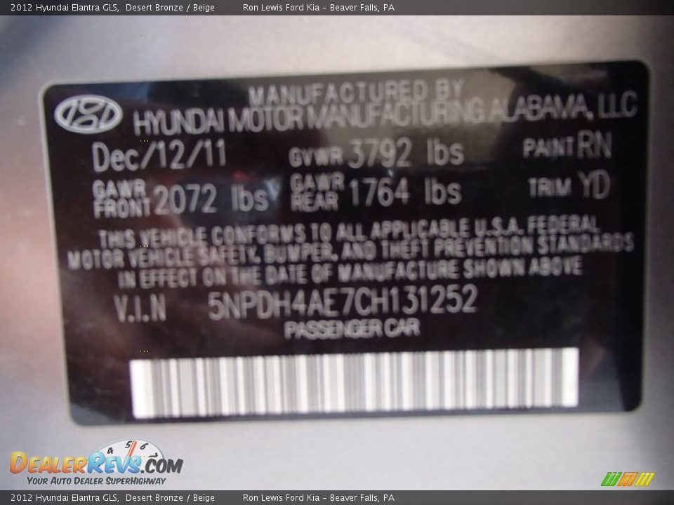 2012 Hyundai Elantra GLS Desert Bronze / Beige Photo #19