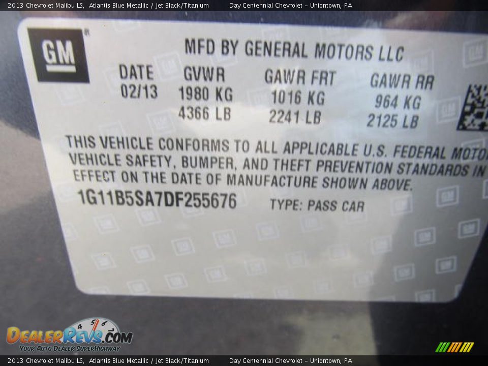 2013 Chevrolet Malibu LS Atlantis Blue Metallic / Jet Black/Titanium Photo #19
