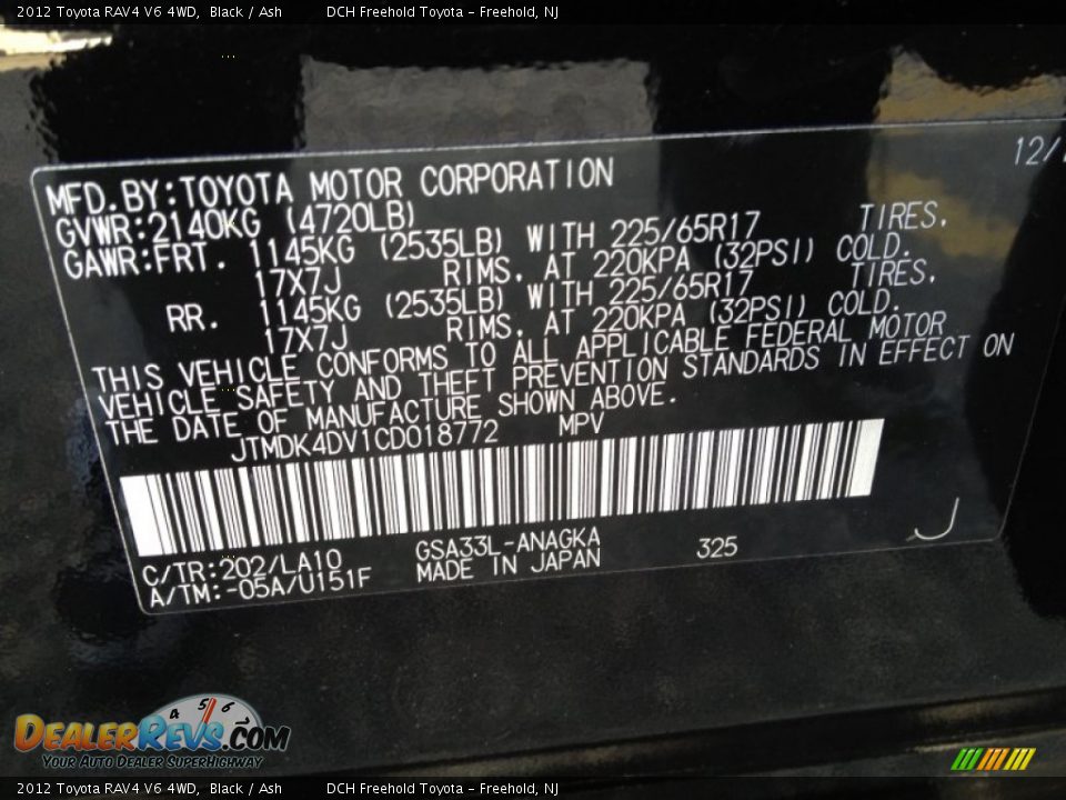 2012 Toyota RAV4 V6 4WD Black / Ash Photo #17