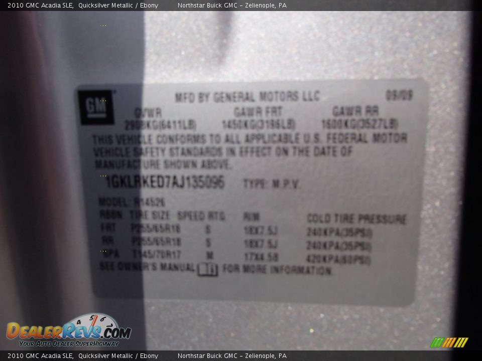 2010 GMC Acadia SLE Quicksilver Metallic / Ebony Photo #20