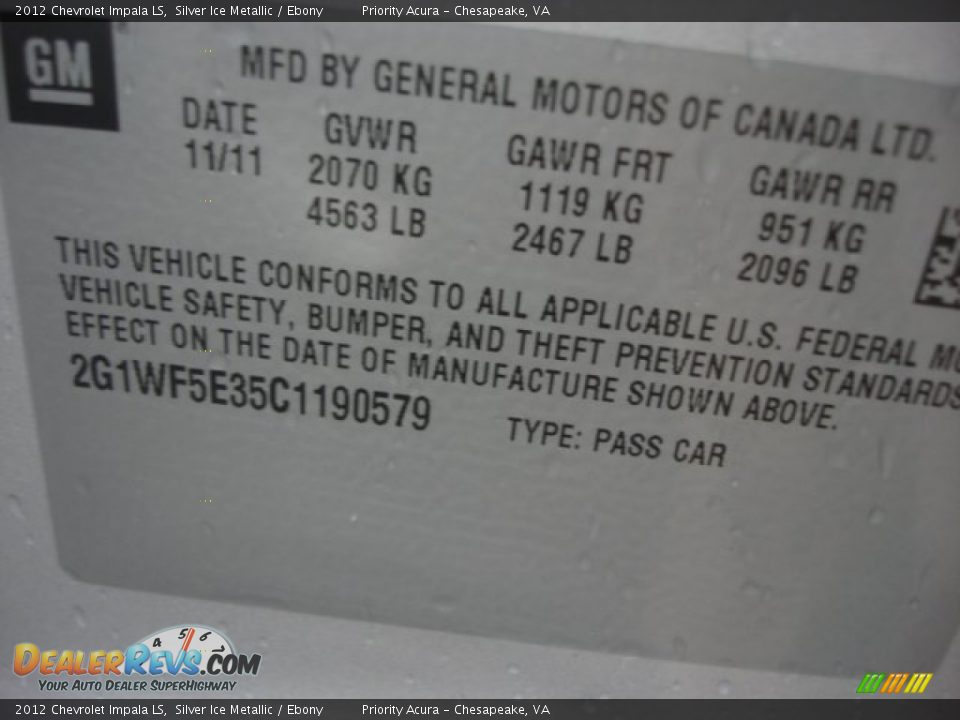 2012 Chevrolet Impala LS Silver Ice Metallic / Ebony Photo #20