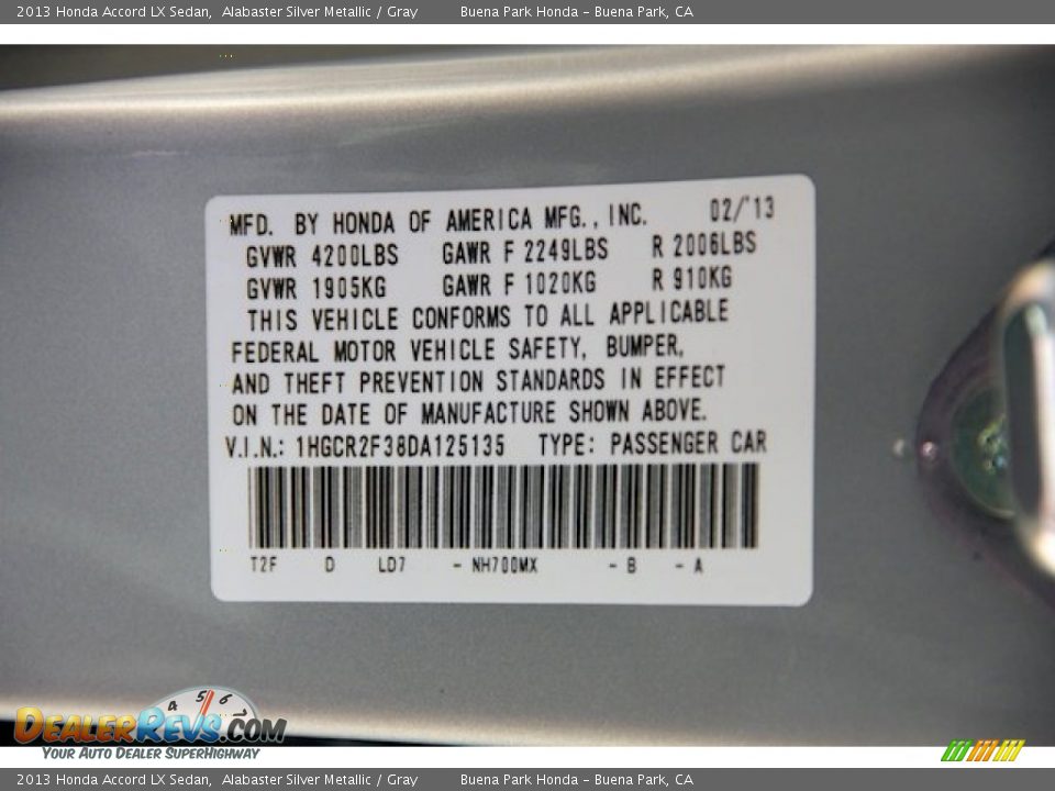 2013 Honda Accord LX Sedan Alabaster Silver Metallic / Gray Photo #18