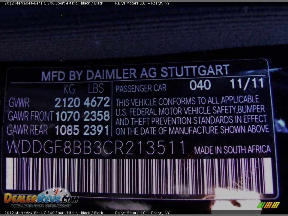 2012 Mercedes-Benz C 300 Sport 4Matic Black / Black Photo #17