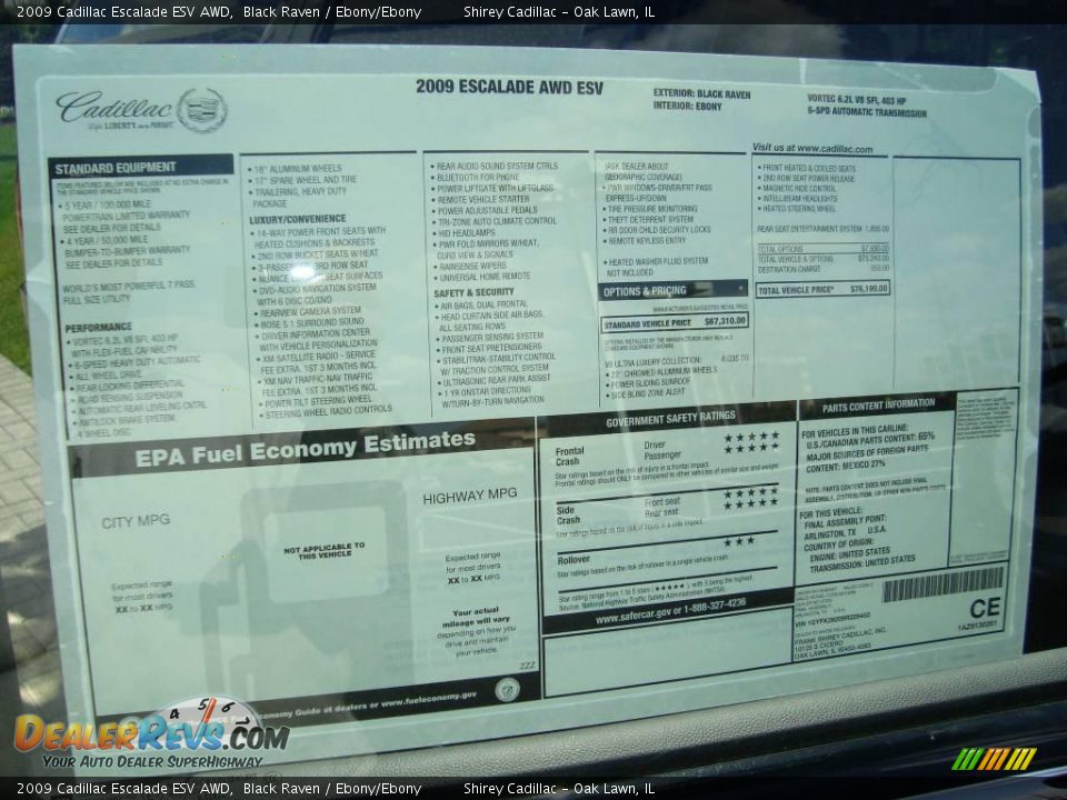 2009 Cadillac Escalade ESV AWD Black Raven / Ebony/Ebony Photo #18