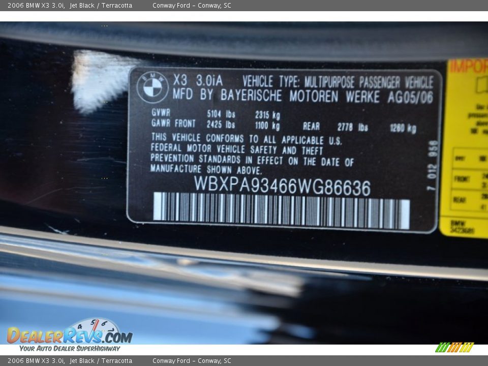 2006 BMW X3 3.0i Jet Black / Terracotta Photo #32