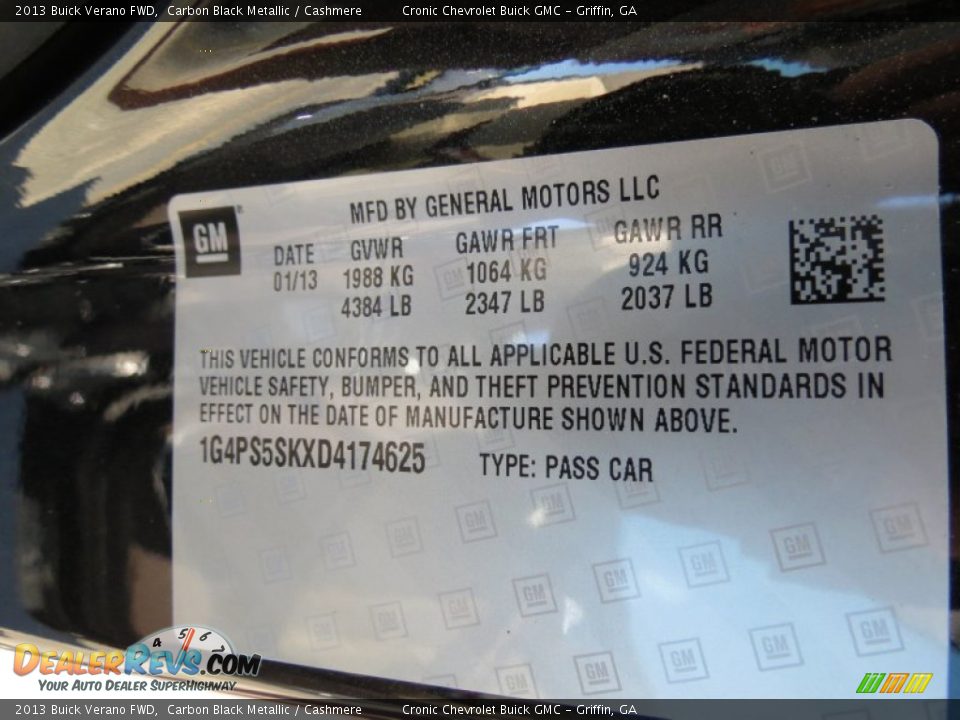 2013 Buick Verano FWD Carbon Black Metallic / Cashmere Photo #17