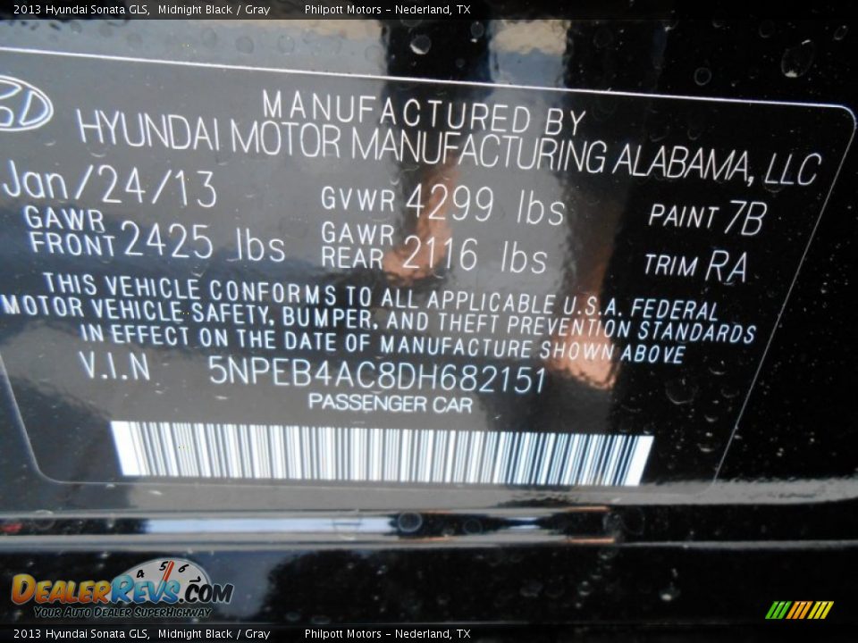 2013 Hyundai Sonata GLS Midnight Black / Gray Photo #35