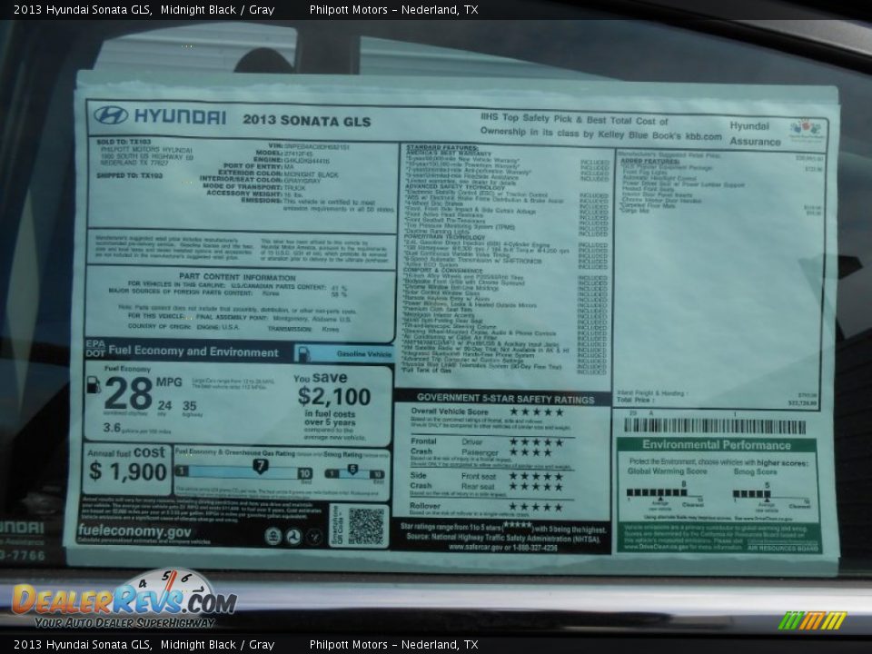 2013 Hyundai Sonata GLS Midnight Black / Gray Photo #36