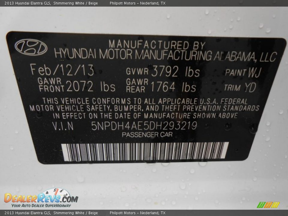 2013 Hyundai Elantra GLS Shimmering White / Beige Photo #34