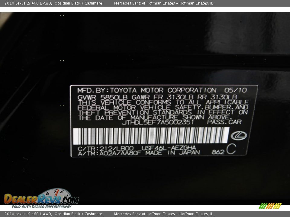 2010 Lexus LS 460 L AWD Obsidian Black / Cashmere Photo #34