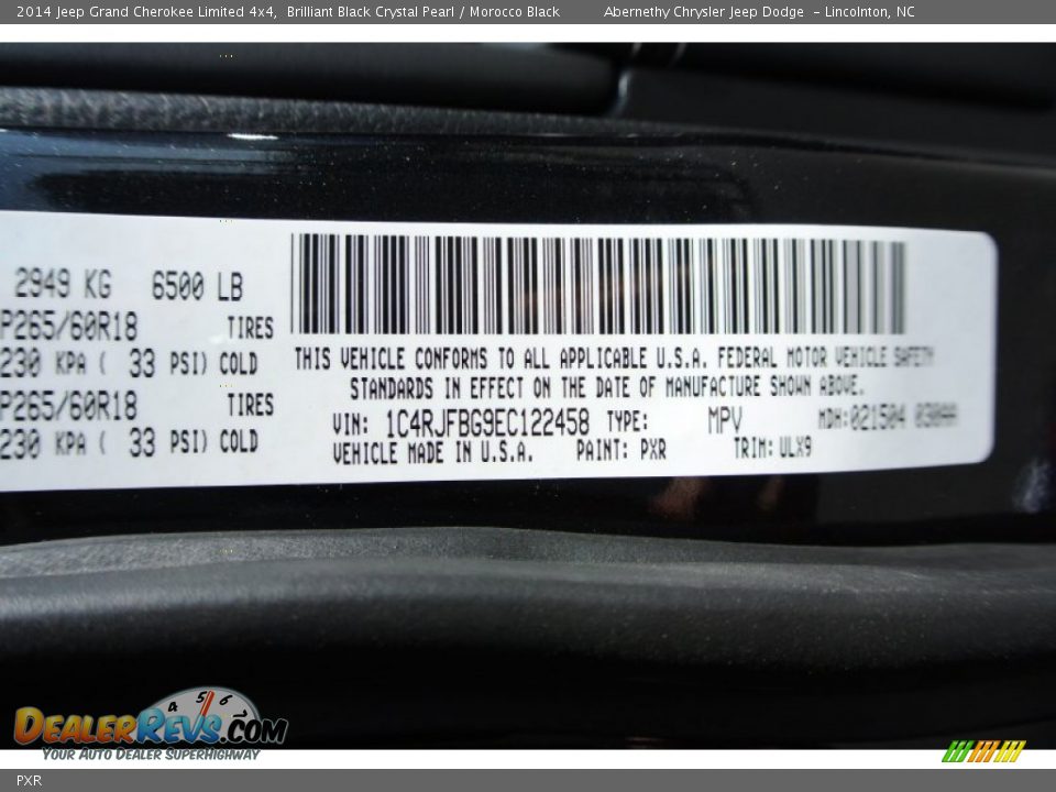 Jeep Color Code PXR Brilliant Black Crystal Pearl