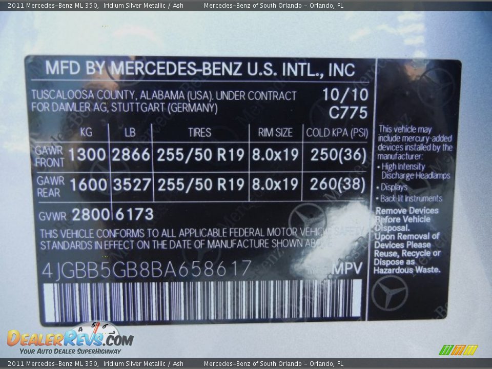 2011 Mercedes-Benz ML 350 Iridium Silver Metallic / Ash Photo #28