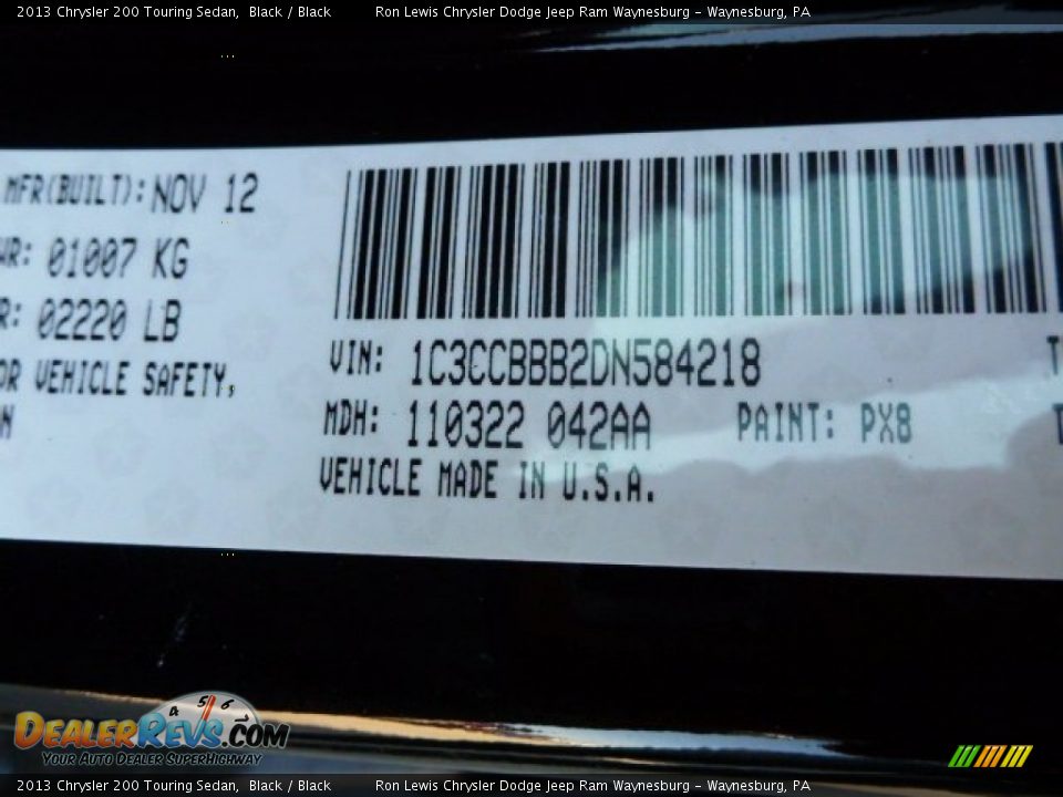 2013 Chrysler 200 Touring Sedan Black / Black Photo #17