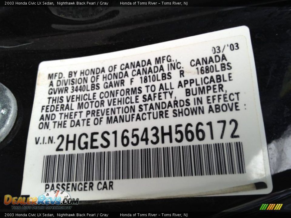 2003 Honda Civic LX Sedan Nighthawk Black Pearl / Gray Photo #12