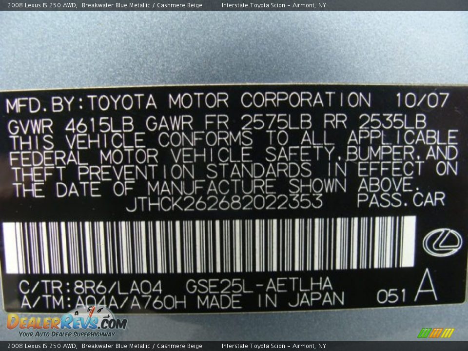 2008 Lexus IS 250 AWD Breakwater Blue Metallic / Cashmere Beige Photo #25