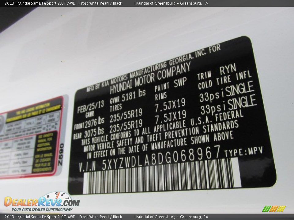 2013 Hyundai Santa Fe Sport 2.0T AWD Frost White Pearl / Black Photo #10