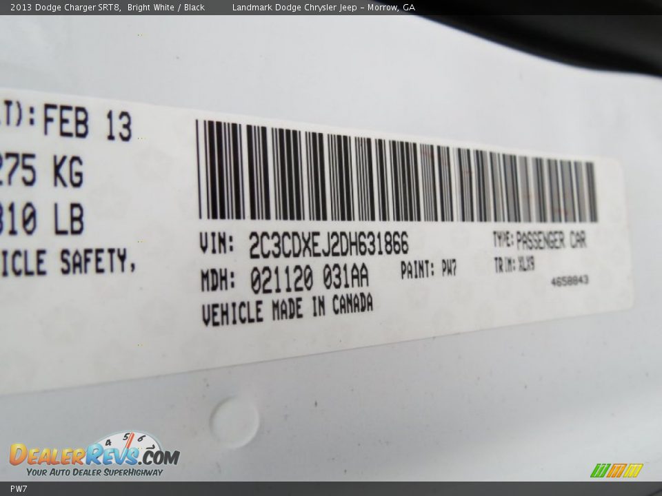 Dodge Color Code PW7 Bright White