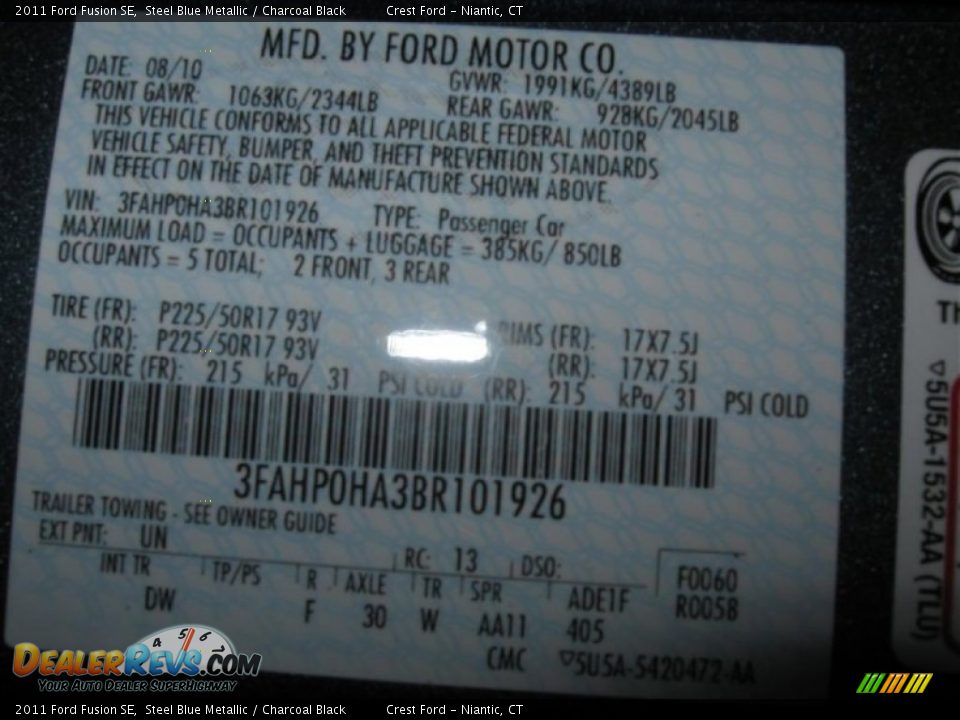 2011 Ford Fusion SE Steel Blue Metallic / Charcoal Black Photo #14