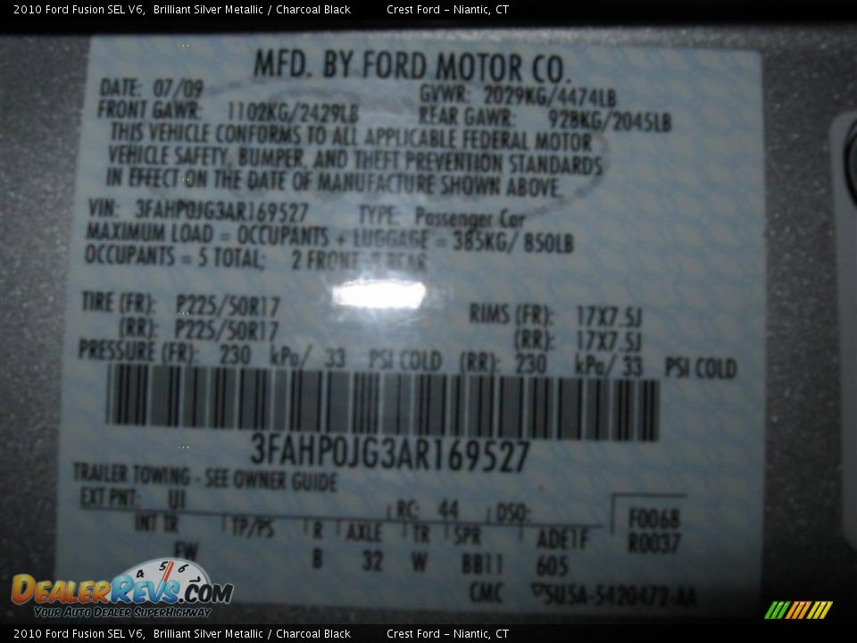 2010 Ford Fusion SEL V6 Brilliant Silver Metallic / Charcoal Black Photo #14