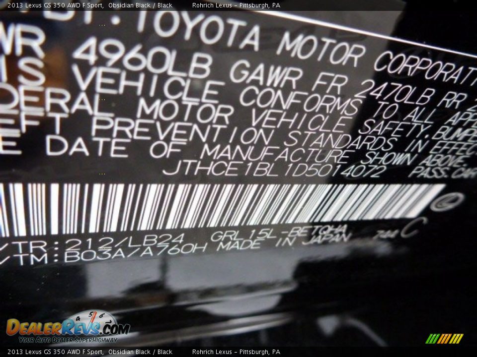 2013 Lexus GS 350 AWD F Sport Obsidian Black / Black Photo #16