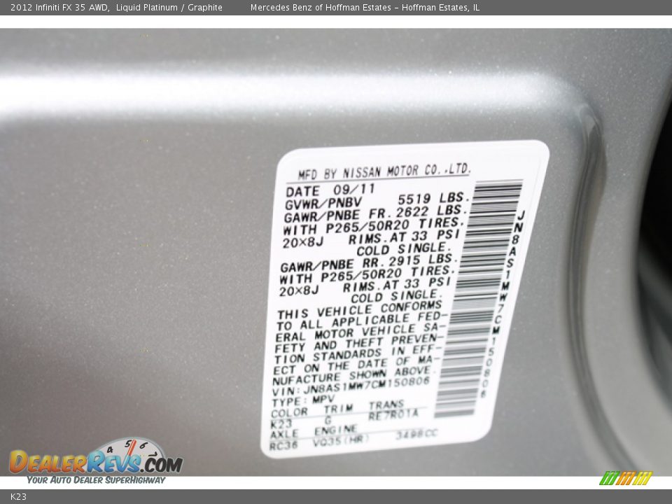 Infiniti Color Code K23 Liquid Platinum