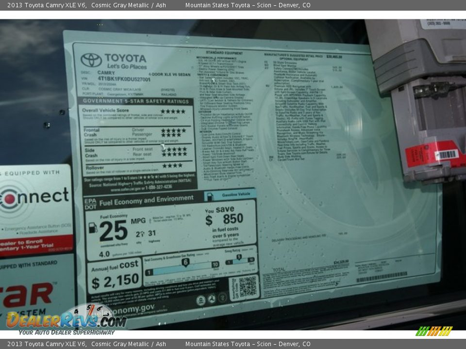 2013 Toyota Camry XLE V6 Cosmic Gray Metallic / Ash Photo #10